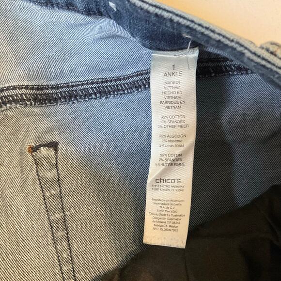 Chico’s Women Skinny Boyfriend Jeans size 1X Blue Mid Rise Stretch Ankle Cut - Picture 10 of 11